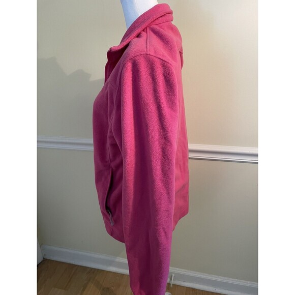 LL Bean Fleece Full Zip Up Funnel Neck Jacket Womens Size M Bright Pink - Picture 2 of 8